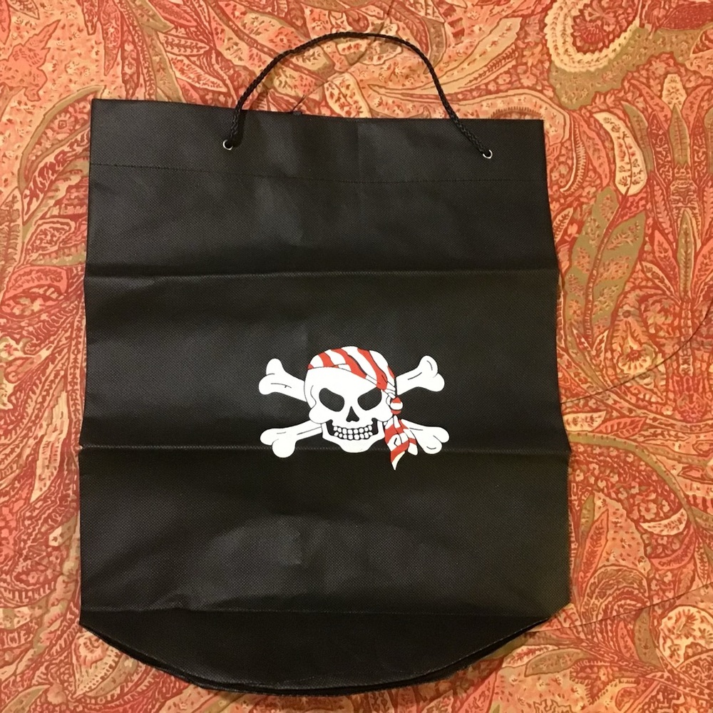 Pirate Skull Black Cloth Backpack Bag Tote Halloween Costume Party Loot Candy